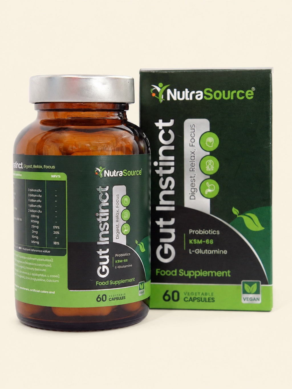 Gut Instinct supplement bottle and box
